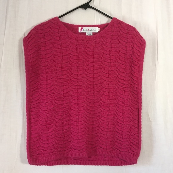 Vintage 80s Chaus Sleeveless Knit Sweater Hot Pink - Picture 2 of 14
